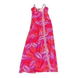Margaret Josephs Pink Tropical Palm Print Faux Wrap Maxi Dress Large (1160)